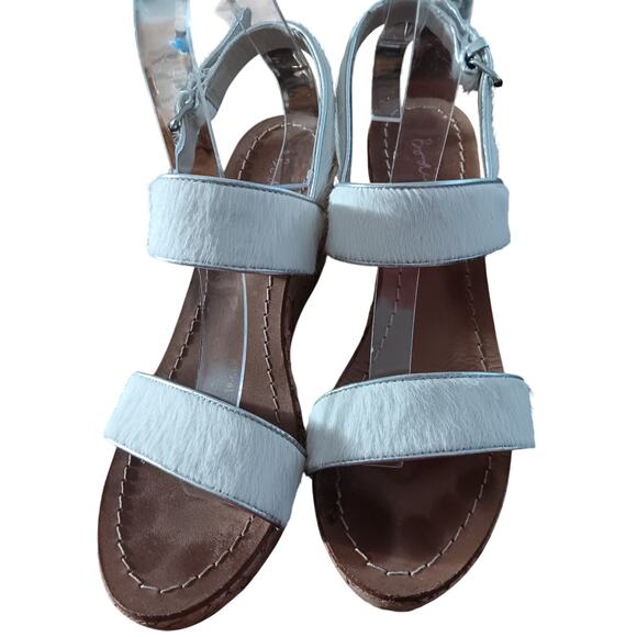 Boden Louisa White Calf Hair Cork Wedge Sandals EU 39 US 8.5 - Picture 2 of 8